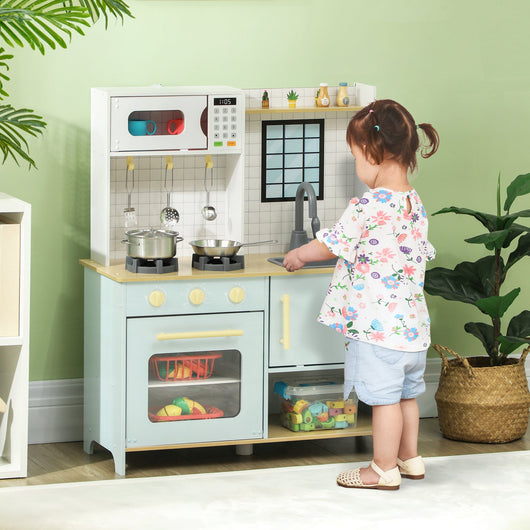 Cucina Giocattolo per Bambini con Fornelli e Armadietti 72x33x85,2 cm in Legno e PP Blu e Bianco