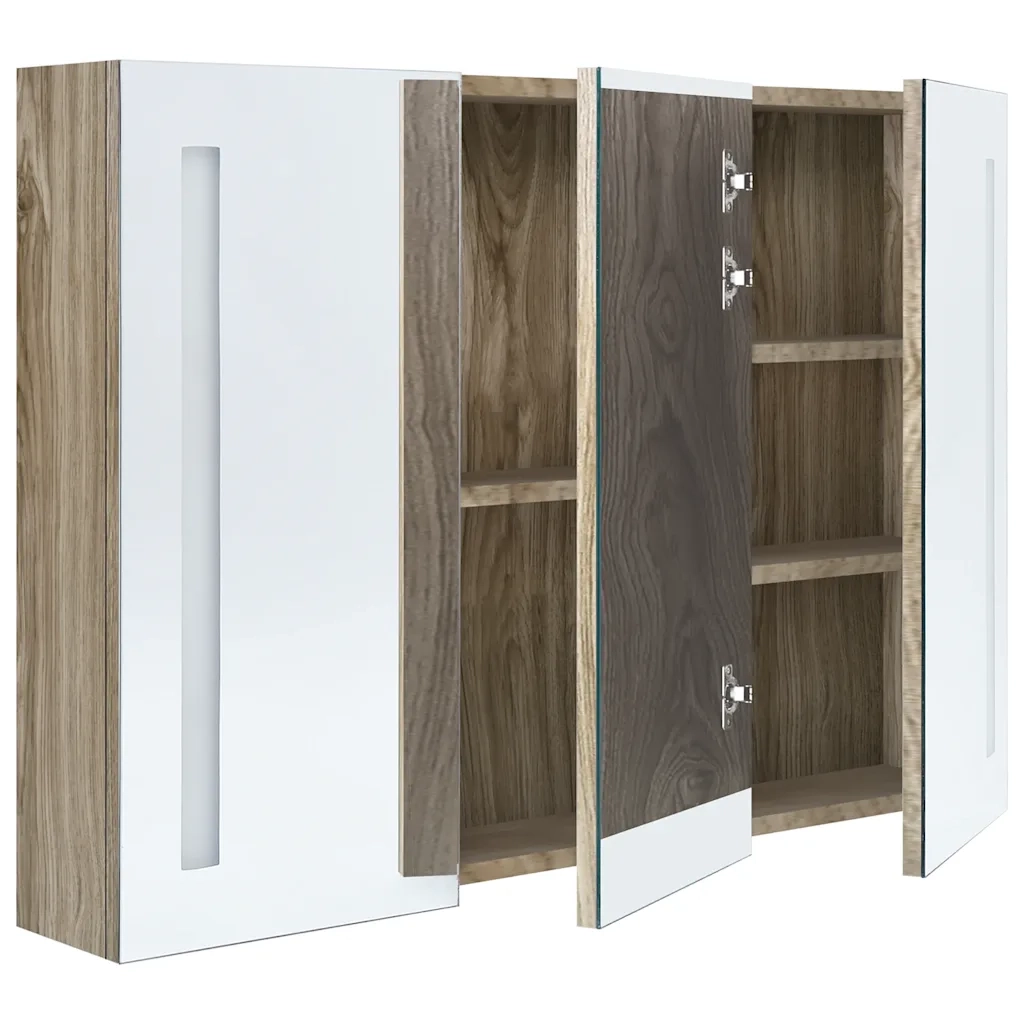 Armadietto Bagno | Armadio da bagno con Specchio e LED 89x14x62 cm Rovere
