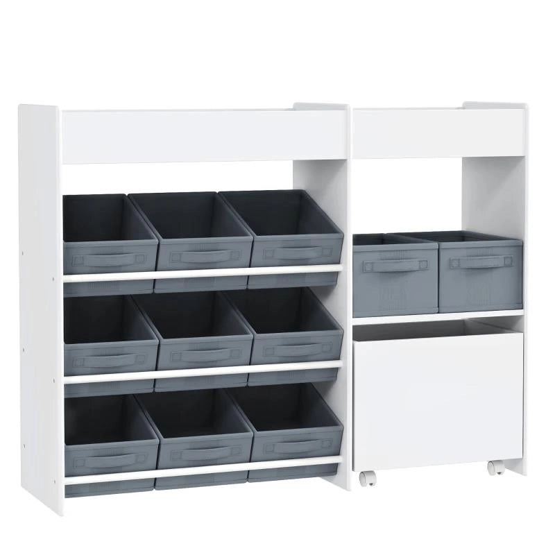 MOBILE PORTAGIOCHI PER BAMBINI CON 11 CESTINI IN TESSUTO, ARMADIETTO E RIPIANI, 105X30X80 CM, BIANCO