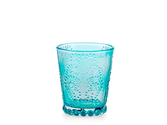 Set sei bicchieri garden in vetro lavorato colore azzurro cl 35