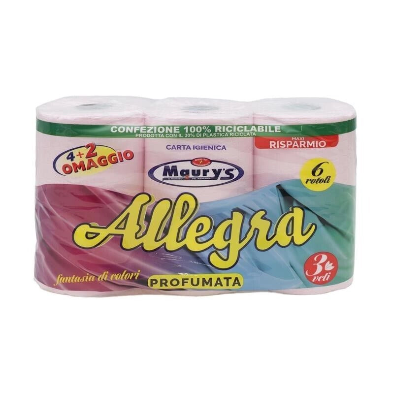 MAURY'S CARTA IGIENICA 6 MAXI ROTOLI 3 VELI COLORATA PROFUMATA