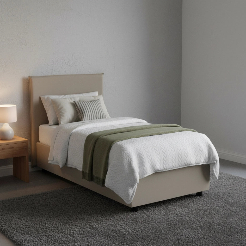 Grecale, Letto Singolo Contenitore Made in Italy, Grigio Tortora