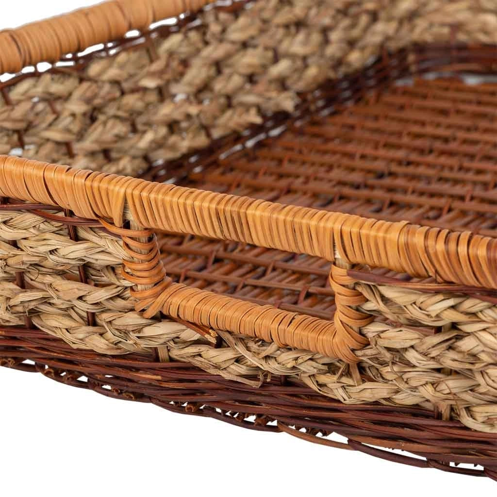 Vassoio rettangolare in corda intrecciata marrone 60x50x10h