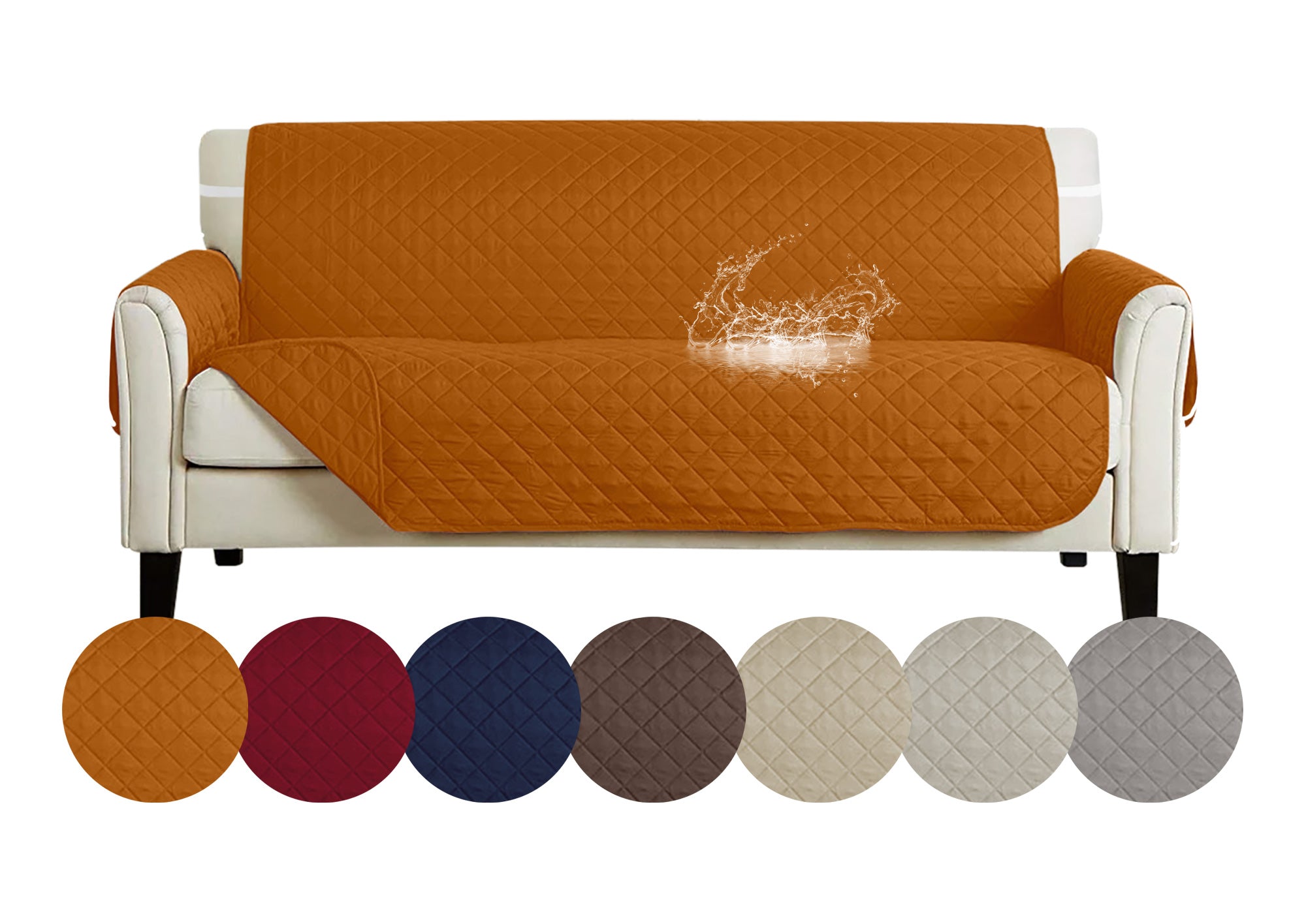 Copridivano Con Braccioli Antimacchia Trapuntato Protettore Impermeabile Salvadivano Idrorepellente Imbottito Con Elastico Antiscivolo Arancio - Poltrona 1 posto