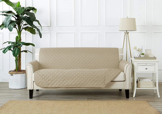 Copridivano Con Braccioli Antimacchia Trapuntato Protettore Impermeabile Salvadivano Idrorepellente Imbottito Con Elastico Antiscivolo Beige - Divano 4 posti
