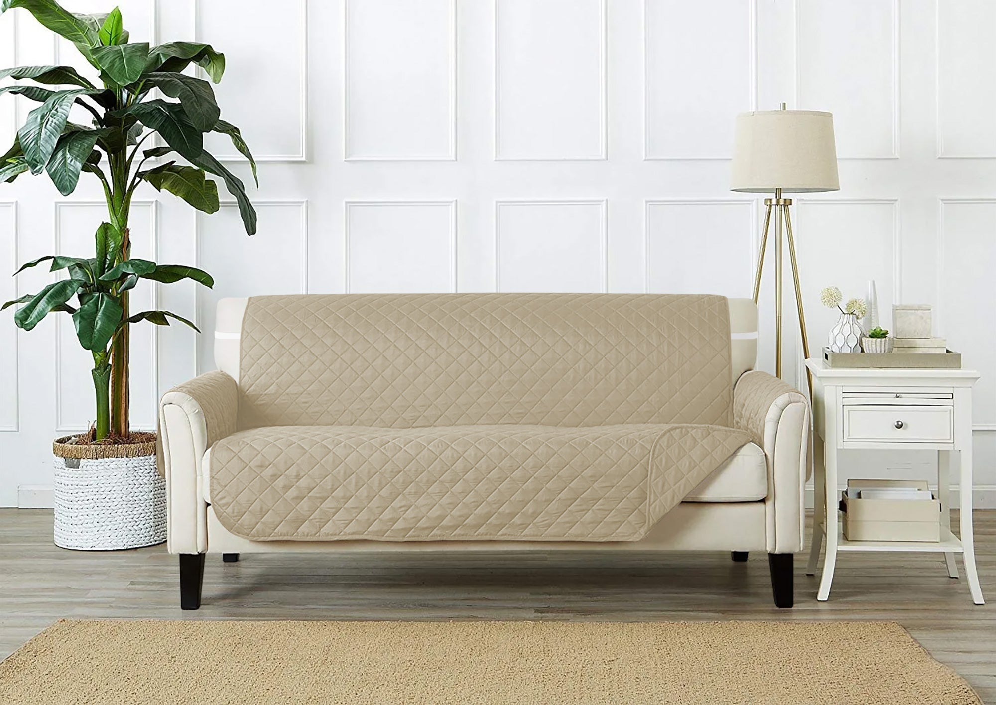 Copridivano Con Braccioli Antimacchia Trapuntato Protettore Impermeabile Salvadivano Idrorepellente Imbottito Con Elastico Antiscivolo Beige - Divano 2 posti