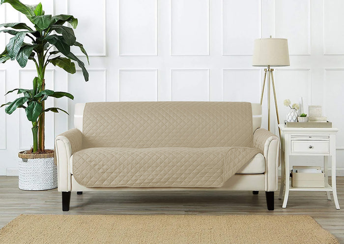 Copridivano Con Braccioli Antimacchia Trapuntato Protettore Impermeabile Salvadivano Idrorepellente Imbottito Con Elastico Antiscivolo Beige - Divano 2 posti