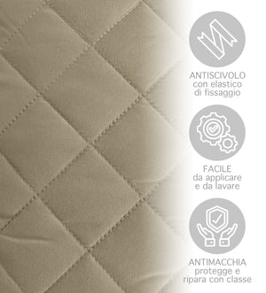 Copridivano Con Braccioli Antimacchia Trapuntato Protettore Impermeabile Salvadivano Idrorepellente Imbottito Con Elastico Antiscivolo Beige - Poltrona 1 posto