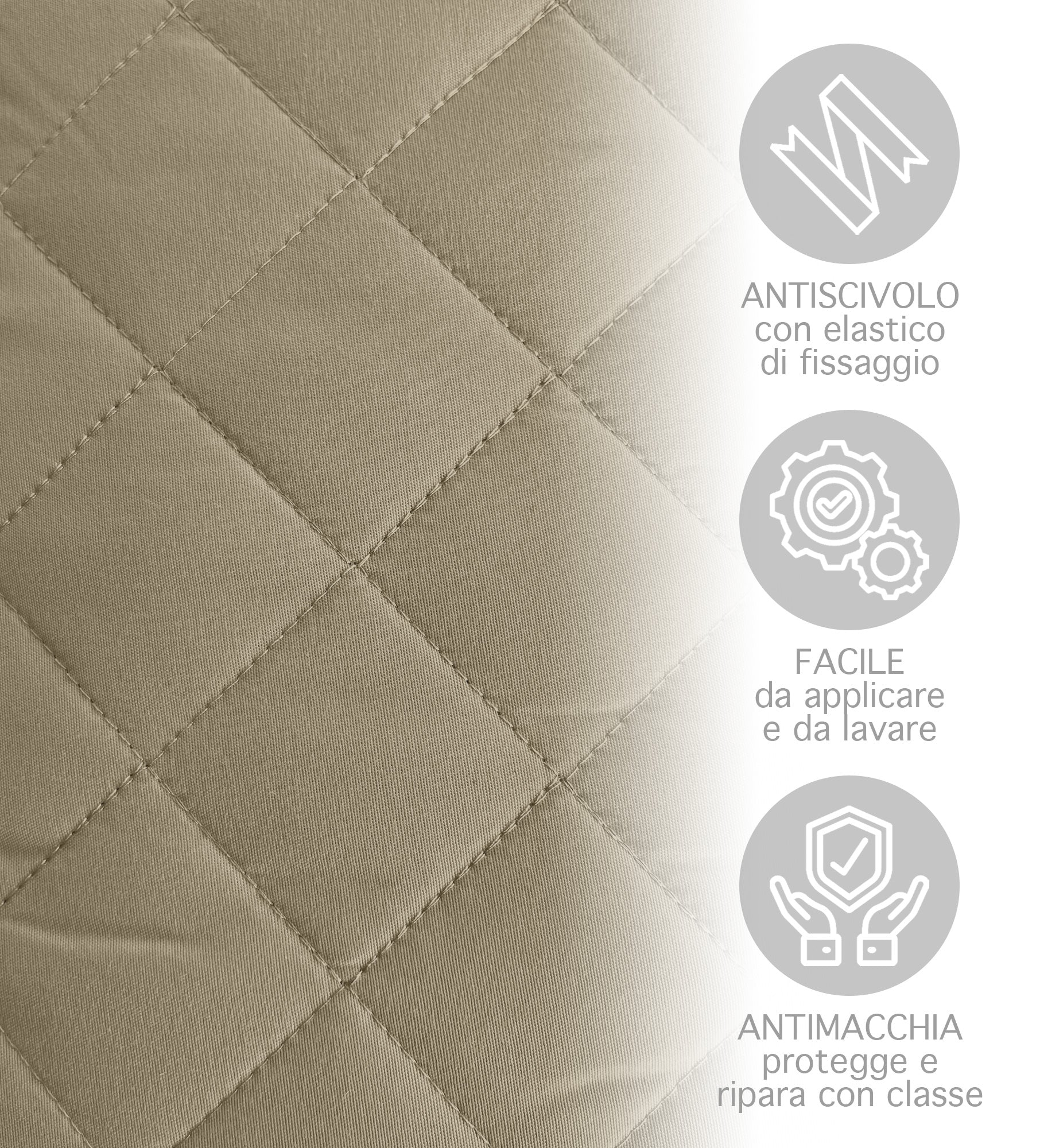 Copridivano Con Braccioli Antimacchia Trapuntato Protettore Impermeabile Salvadivano Idrorepellente Imbottito Con Elastico Antiscivolo Beige - Divano 2 posti
