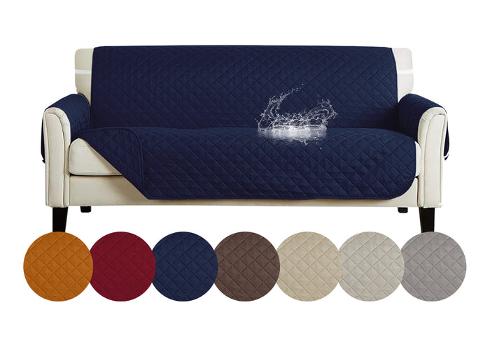 Copridivano Con Braccioli Antimacchia Trapuntato Protettore Impermeabile Salvadivano Idrorepellente Imbottito Con Elastico Antiscivolo Blu - Divano 2 posti