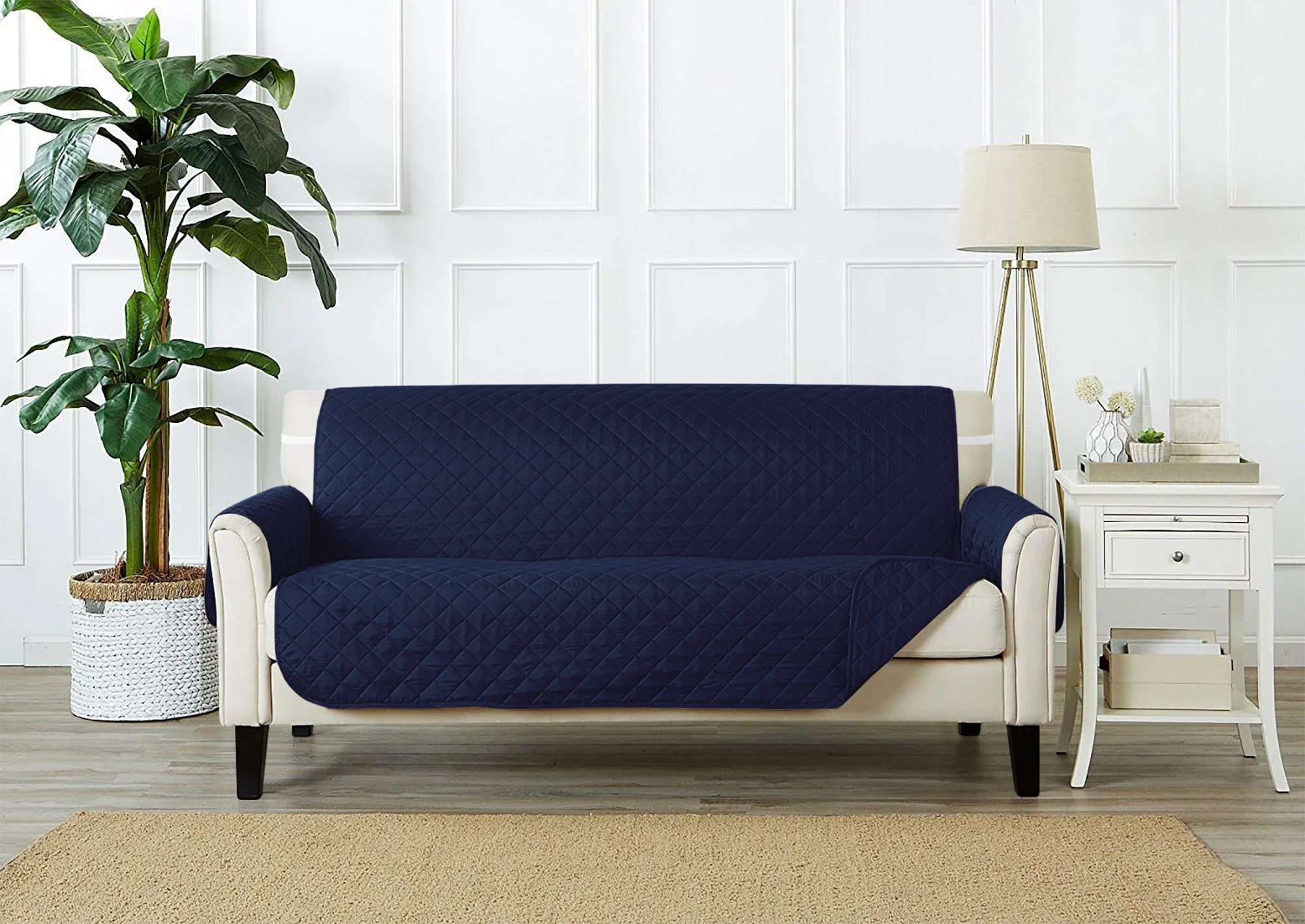 Copridivano Con Braccioli Antimacchia Trapuntato Protettore Impermeabile Salvadivano Idrorepellente Imbottito Con Elastico Antiscivolo Blu - Divano 2 posti