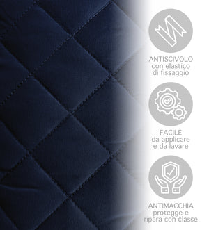 Copridivano Con Braccioli Antimacchia Trapuntato Protettore Impermeabile Salvadivano Idrorepellente Imbottito Con Elastico Antiscivolo Blu - Poltrona 1 posto