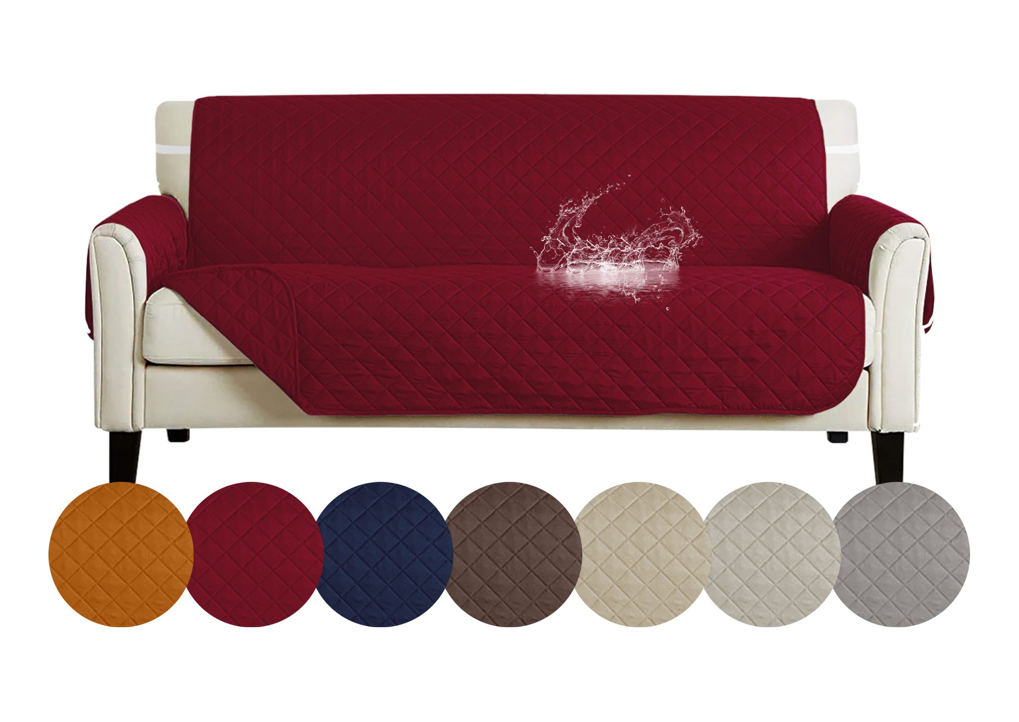 Copridivano Con Braccioli Antimacchia Trapuntato Protettore Impermeabile Salvadivano Idrorepellente Imbottito Con Elastico Antiscivolo Bordeaux - Divano 2 posti