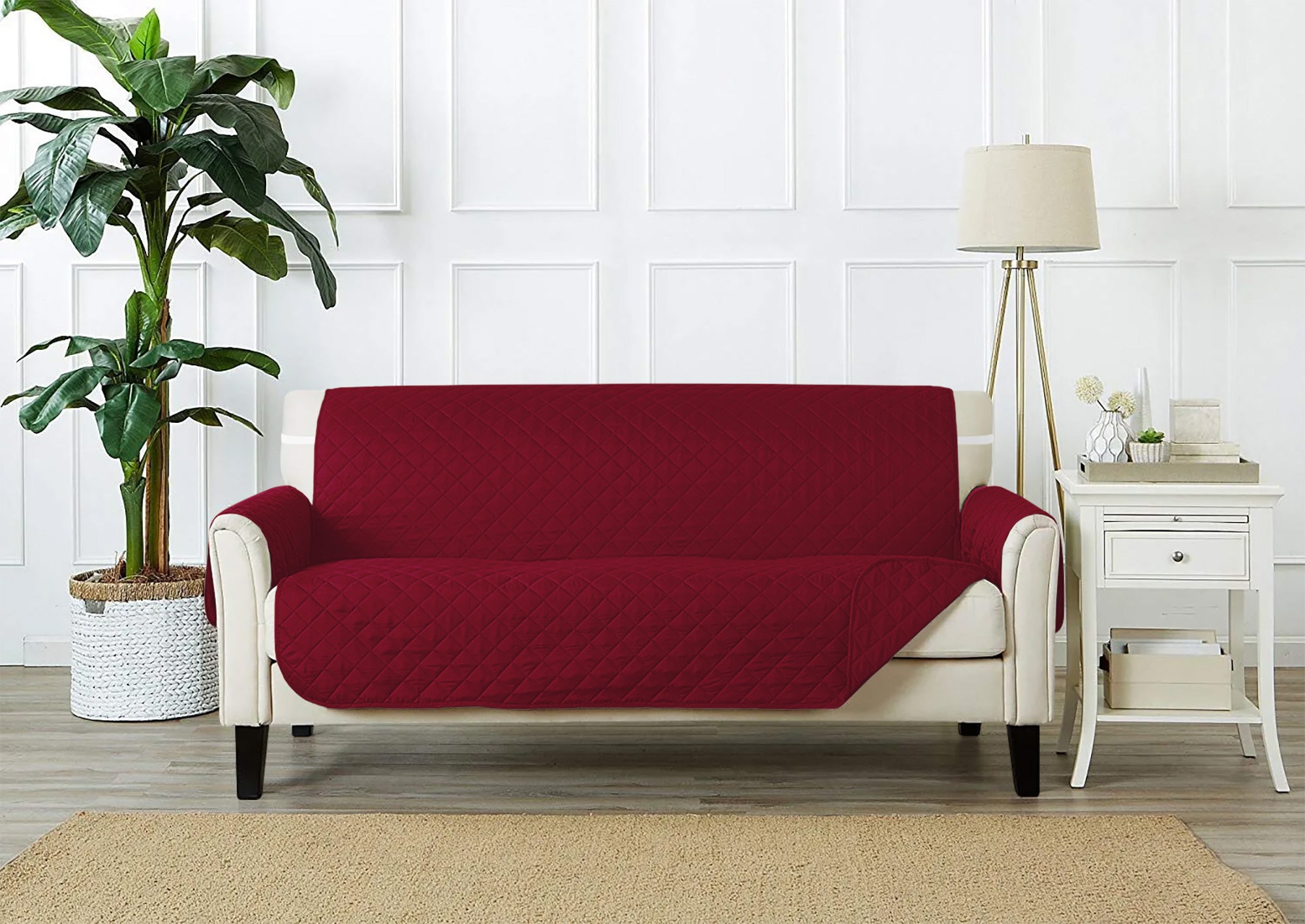 Copridivano Con Braccioli Antimacchia Trapuntato Protettore Impermeabile Salvadivano Idrorepellente Imbottito Con Elastico Antiscivolo Bordeaux - Divano 2 posti