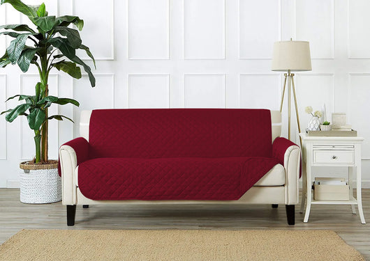 Copridivano Con Braccioli Antimacchia Trapuntato Protettore Impermeabile Salvadivano Idrorepellente Imbottito Con Elastico Antiscivolo Bordeaux - Divano 2 posti