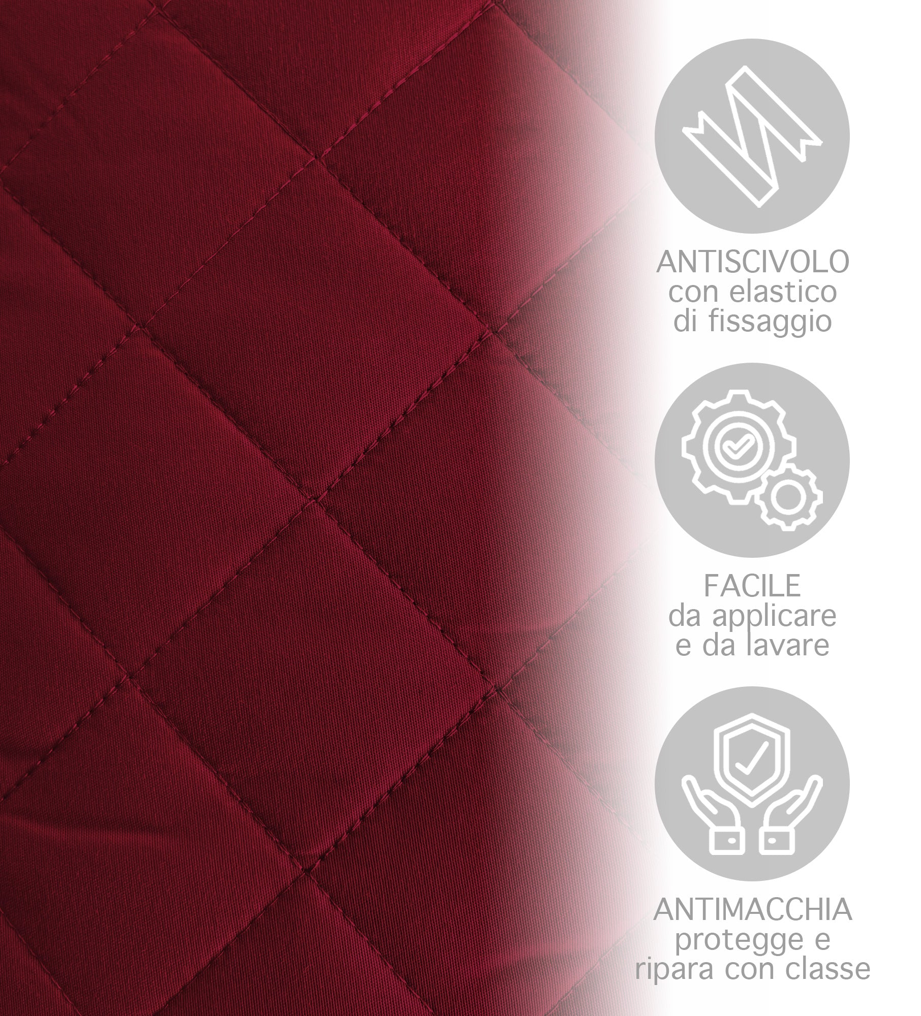 Copridivano Con Braccioli Antimacchia Trapuntato Protettore Impermeabile Salvadivano Idrorepellente Imbottito Con Elastico Antiscivolo Bordeaux - Poltrona 1 posto