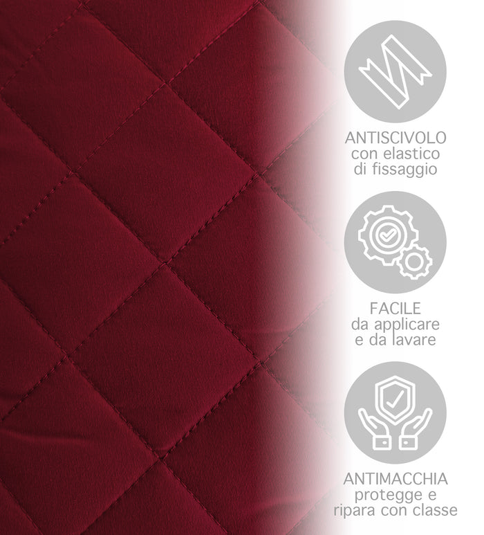 Copridivano Con Braccioli Antimacchia Trapuntato Protettore Impermeabile Salvadivano Idrorepellente Imbottito Con Elastico Antiscivolo Bordeaux - Poltrona 1 posto