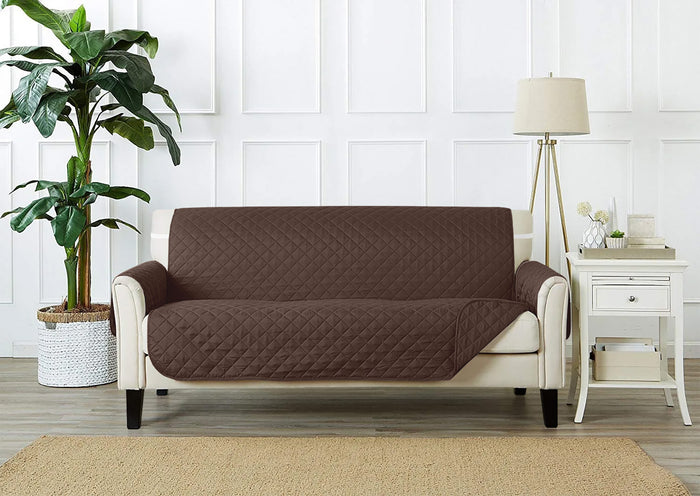 Copridivano Con Braccioli Antimacchia Trapuntato Protettore Impermeabile Salvadivano Idrorepellente Imbottito Con Elastico Antiscivolo Marrone - Poltrona 1 posto