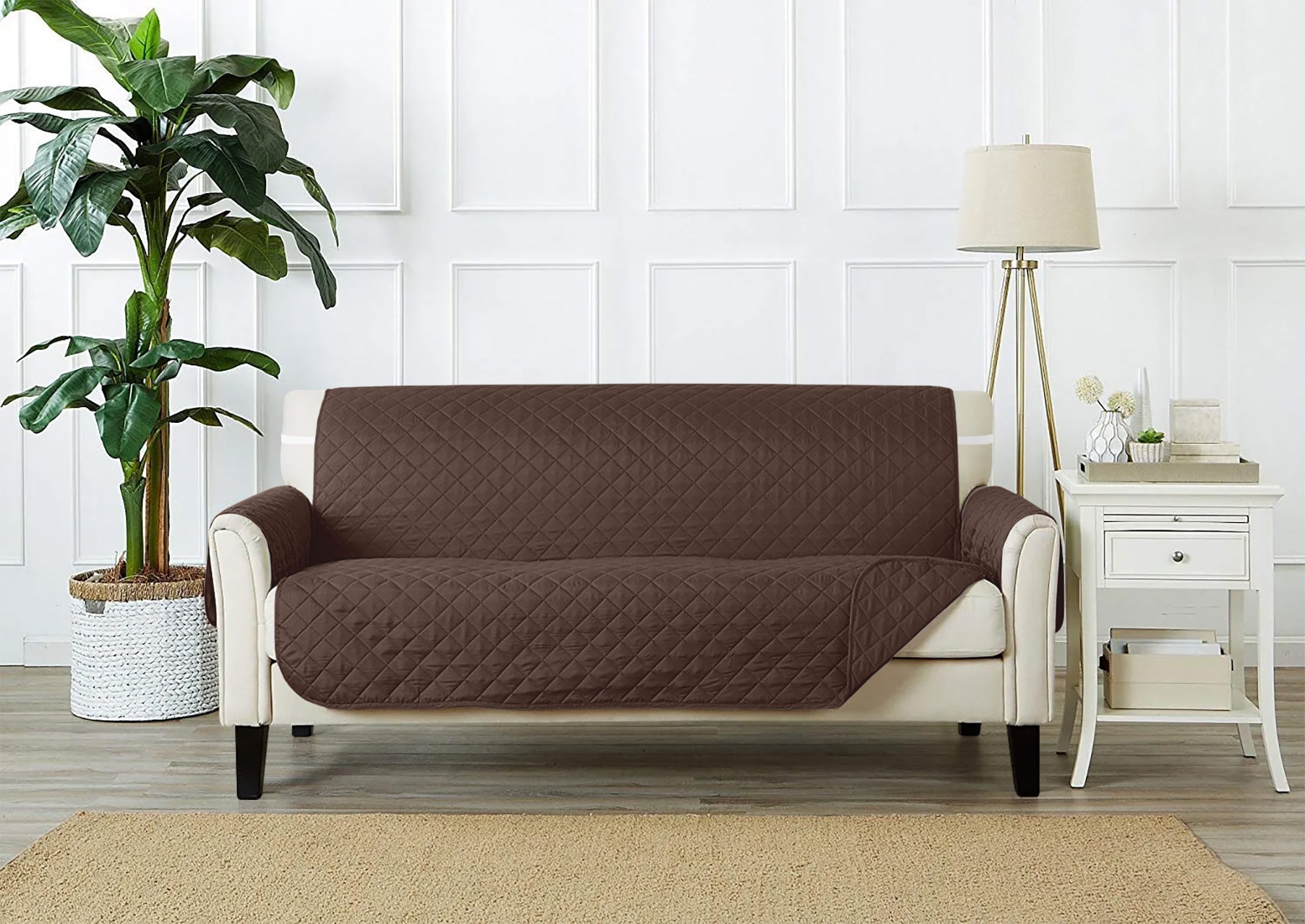 Copridivano Con Braccioli Antimacchia Trapuntato Protettore Impermeabile Salvadivano Idrorepellente Imbottito Con Elastico Antiscivolo Marrone - Divano 2 posti