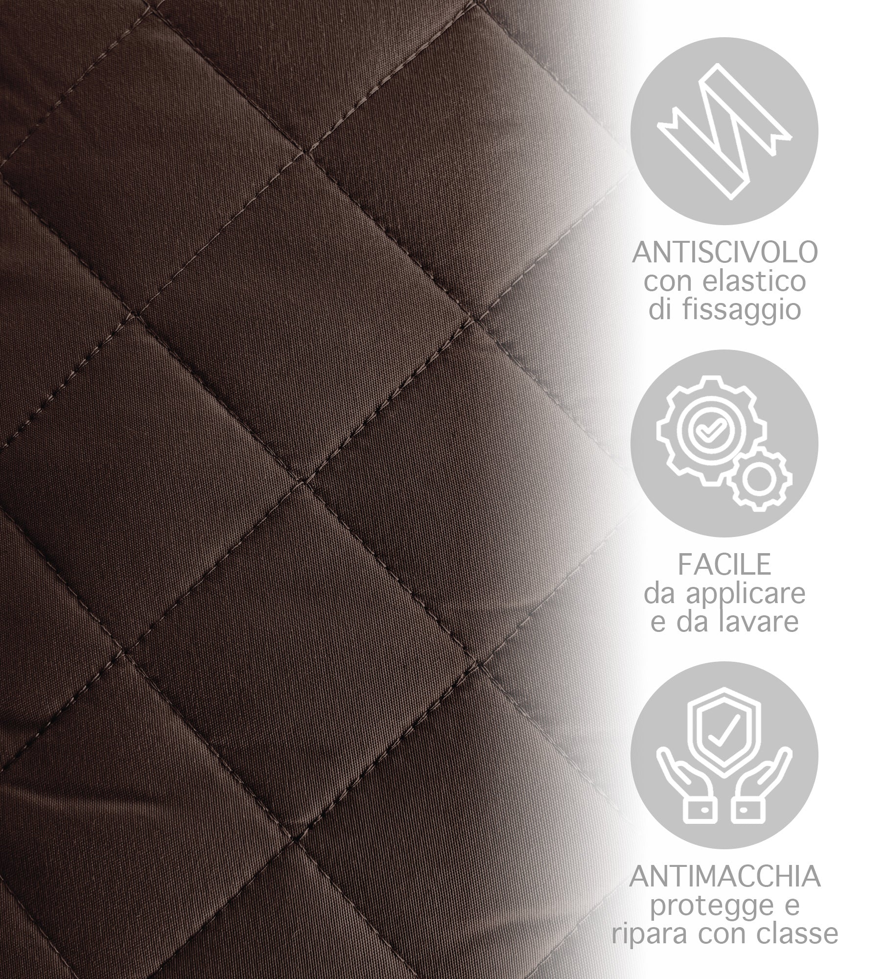 Copridivano Con Braccioli Antimacchia Trapuntato Protettore Impermeabile Salvadivano Idrorepellente Imbottito Con Elastico Antiscivolo Marrone - Divano 2 posti