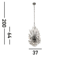 Lampadario Contemporaneo Pavone Acciaio Cromo Vetro Trasparente 14 Luci G9