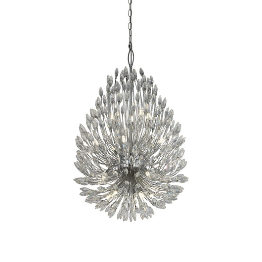 Lampadario Contemporaneo Pavone Acciaio Cromo Vetro Trasparente 20 Luci G9