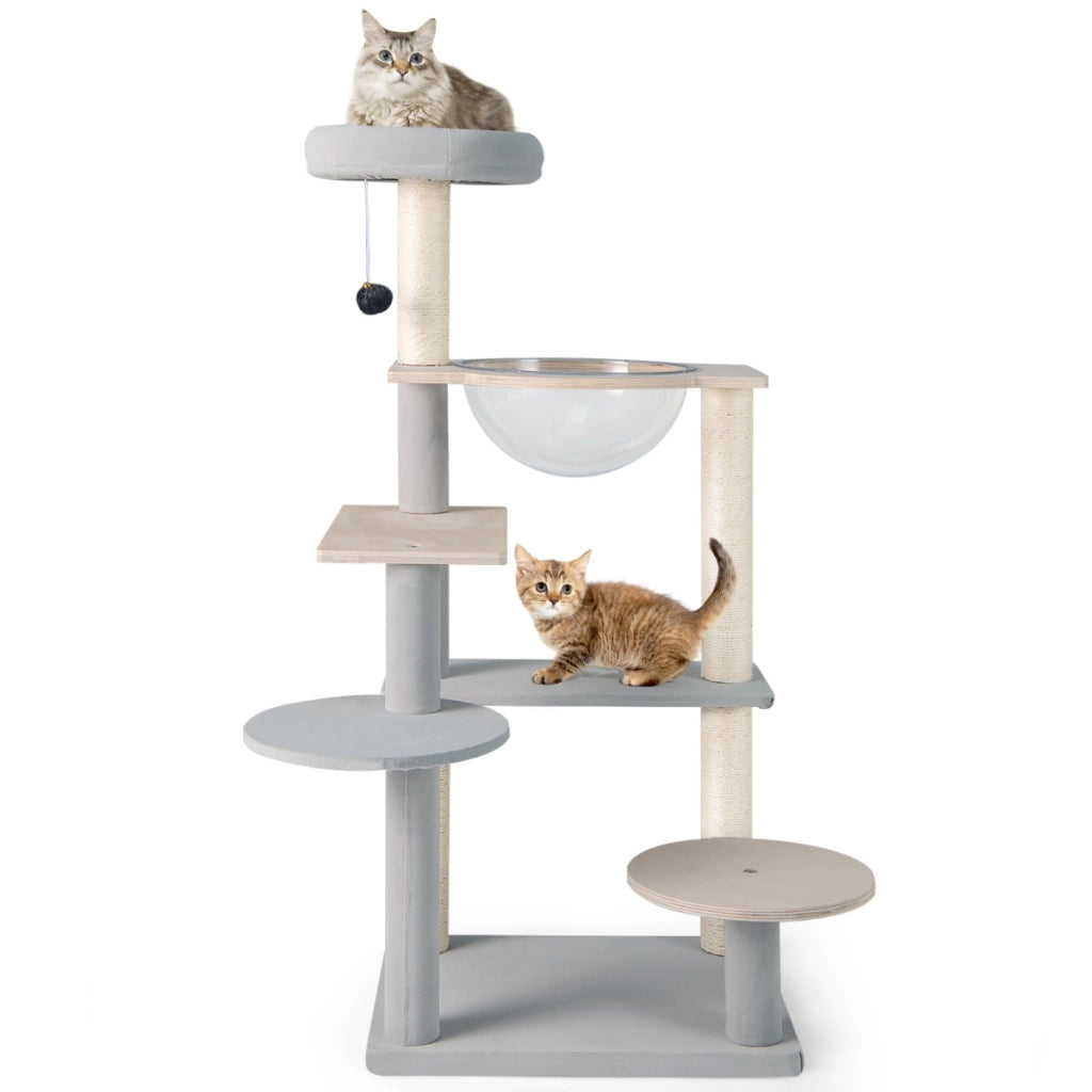 Albero per gatti a pi¨´ livelli con piattaforma imbottita rimovibile, Centro attivit¨¤ per gatti da interno alto 113cm-Alberi Tiragraffi