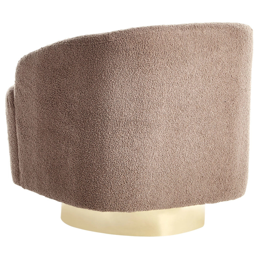 Poltrona in tessuto bouclè marrone con base Girevole stile retrò glamour
