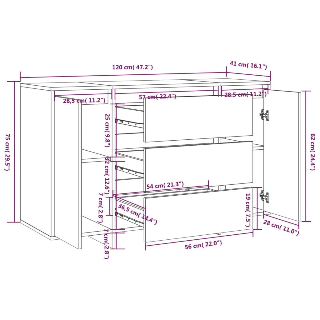 Credenza | Madia | Buffet da pranzo | Armadio da pranzo con 3 Cassetti Nera 120x41x75 cm in Truciolato