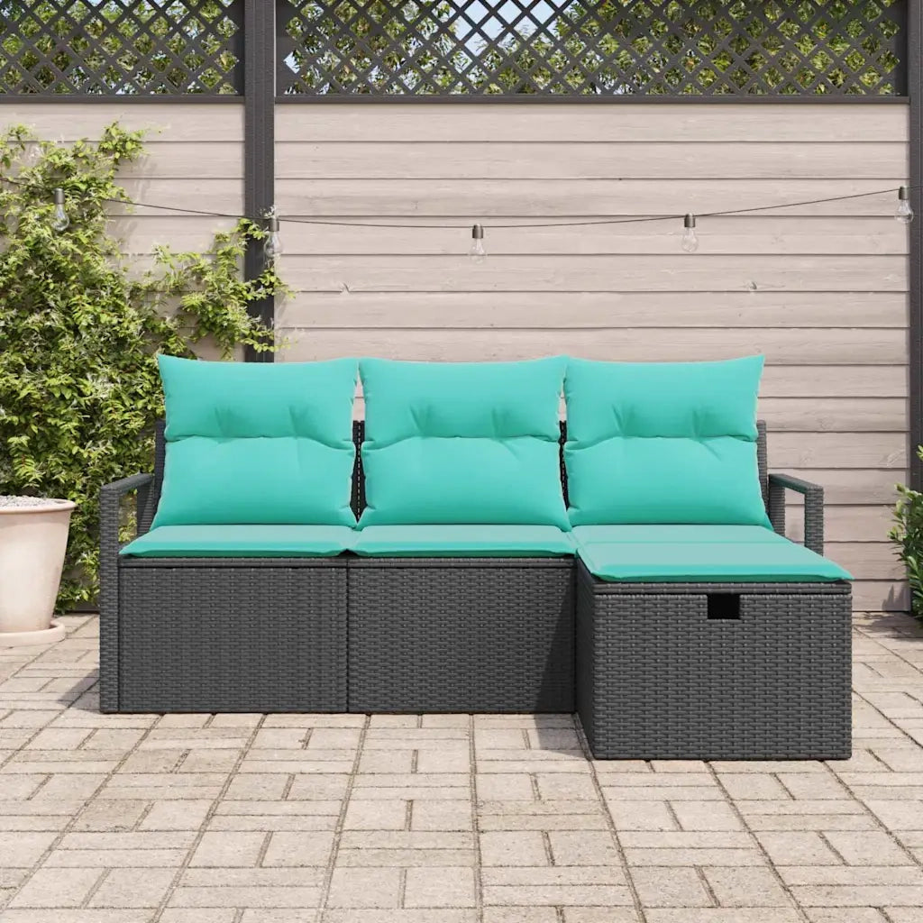 Set di divani con cuscino 4 pcs Nero e Turchese polyrattan