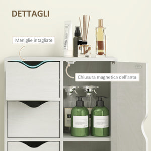 Mobile Bagno con 4 Cassetti e Armadietto 54x29x83 cm Maniglie Ritagliate in Legno Bianco