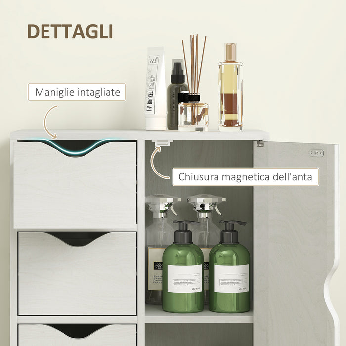 Mobile Bagno con 4 Cassetti e Armadietto 54x29x83 cm Maniglie Ritagliate in Legno Bianco