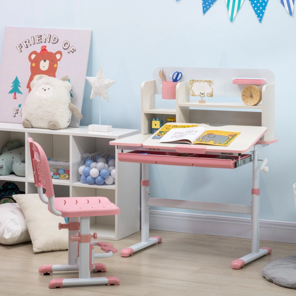 Scrivania per Bambini con Sedia ¨C zephmum ¨C 80x52x88-109 cm Rosa