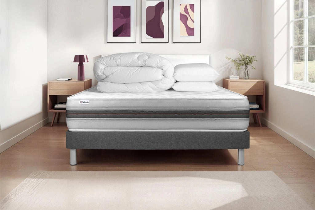 Pacchetto letto completo - Materasso 180x200cm + Box spring con doghe (kit) + 2 cuscini + Piumino - Vitalmemo Back