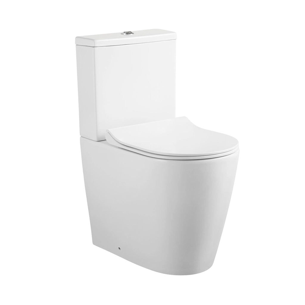 Set sanitari in ceramica bianco filomuro monoblocco rimless con copriwc Kyoto