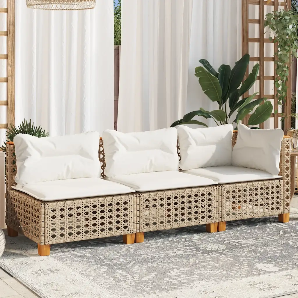 Divano da Giardino con Cuscini a 3 Posti-Sofa da Giardino-Divano da esterno Beige in Polyrattan 727827