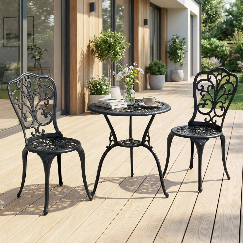Set Tavolino e Sedie in Alluminio 3 Pezzi, Set Bistro da Esterno con Foro per Ombrellone, Mobili da Giardino per Cortile Patio Terrazza (Modello 3)