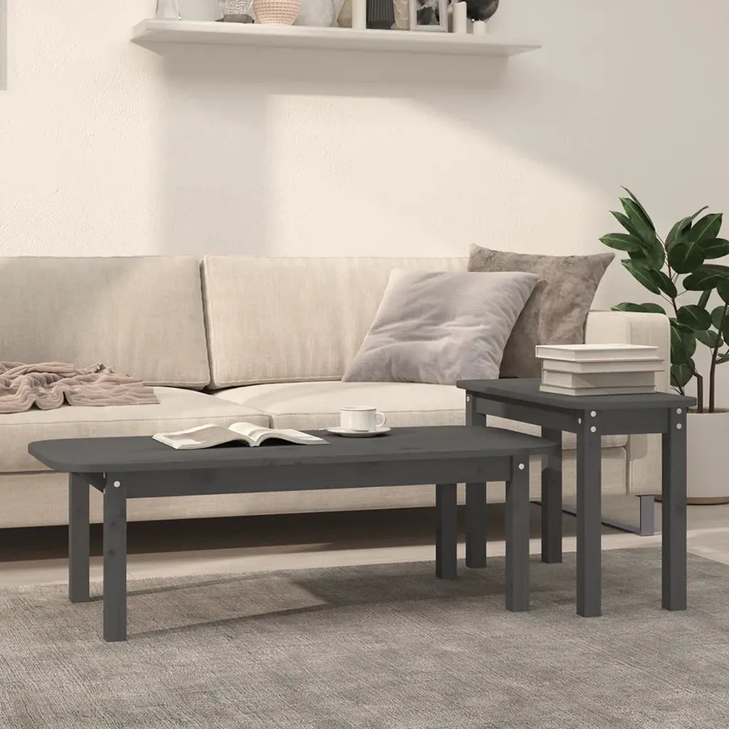 Set Tavolini da Salotto 2 pz Grigio in Legno Massello di Pino cod mxl 6398