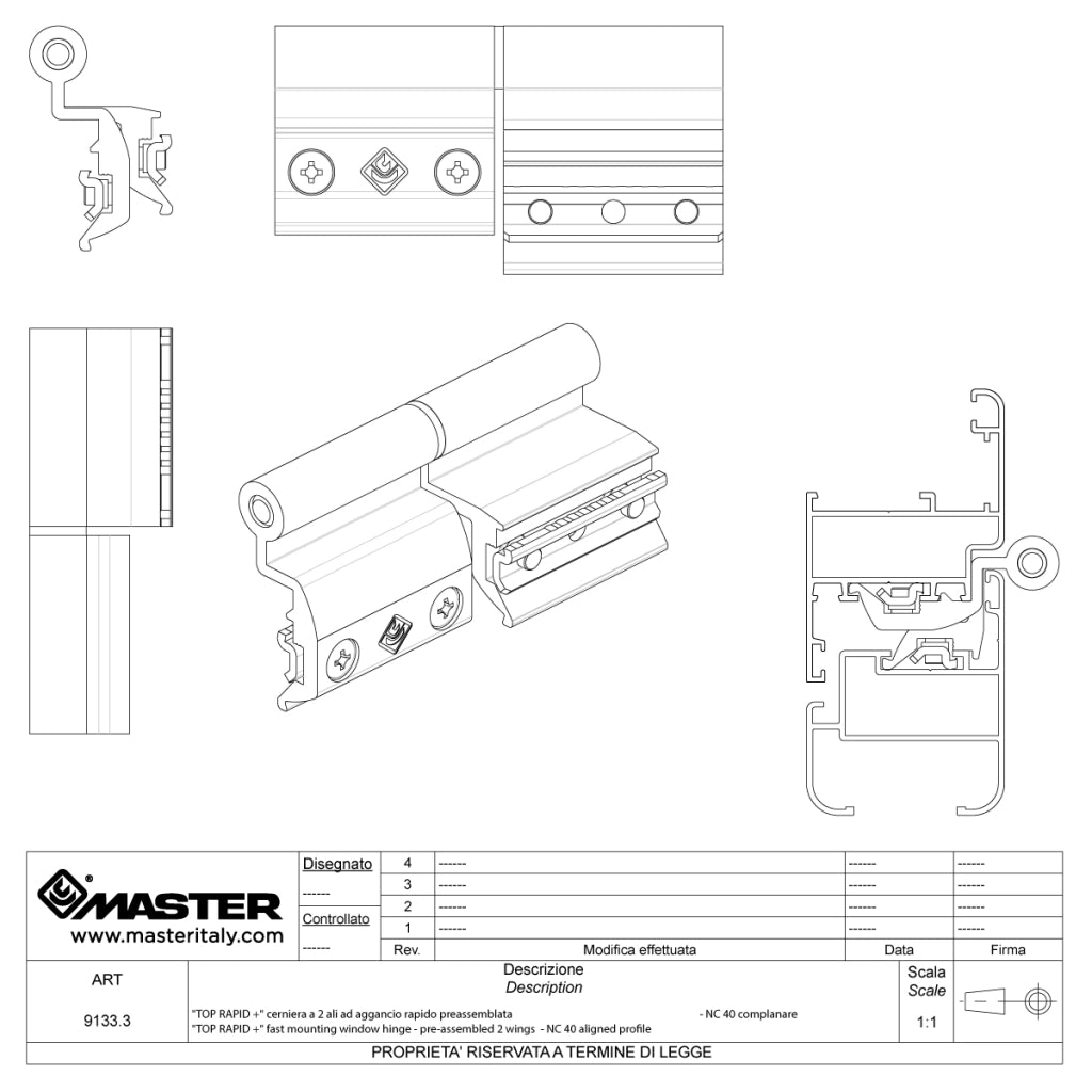 Cerniera Master Italy RAPID 9133.23 Top per profilo NC40 nero opaco Lato apertura: Destro