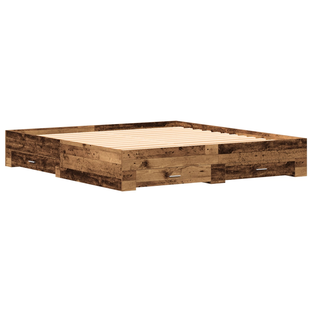 Struttura del letto  con cassetti in legno vecchio 180x200 cm in legno ingegnerizzato
