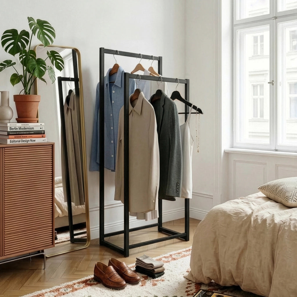 Stand Appendiabiti Holtalen con 2 Barre Organizzatore Guardaroba 100 x 40 x 30 cm - Nero [en.casa]