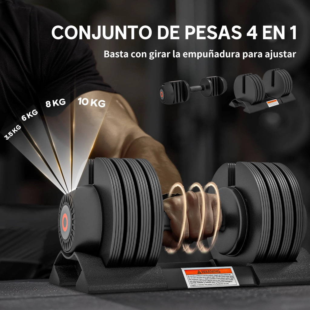 Mancuerna Regolabile 4 in 1 10 kg ¨C zephmum ¨C Base di Stoccaggio, Impugnatura Antiscivolo