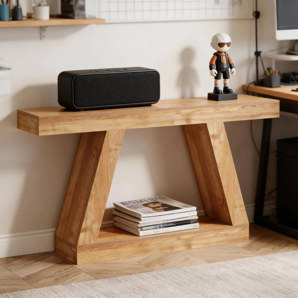 Tavolo consolle rustico con contenitore 140 cm in MDF naturale