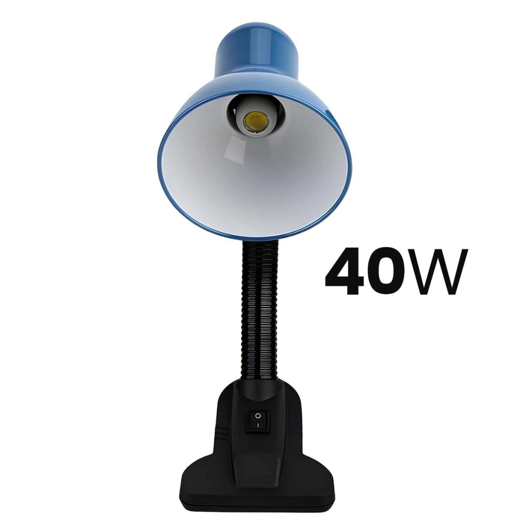 Lampada da tavolo orientabile a LED da 40W con pinza e interruttore Nero / Blu Avizar