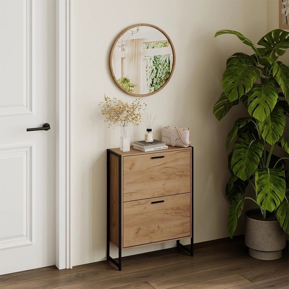 Scarpiera da ingresso Folda, Rovere Goldkraft/nero, 63 x 83 cm con 2 scomparti ribaltabili