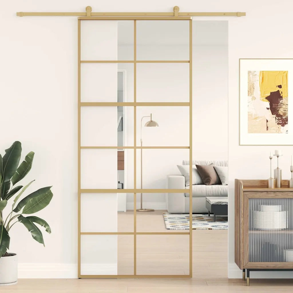 Porta Scorrevole Dorata 90x205 Vetro Trasparente ESG Alluminio 155167