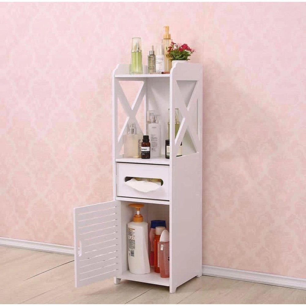 Trade Shop - Armadietto Portaoggetti Ripiani Porta Carta Igienica Organizer Da Bagno Per Piccoli Spazi -