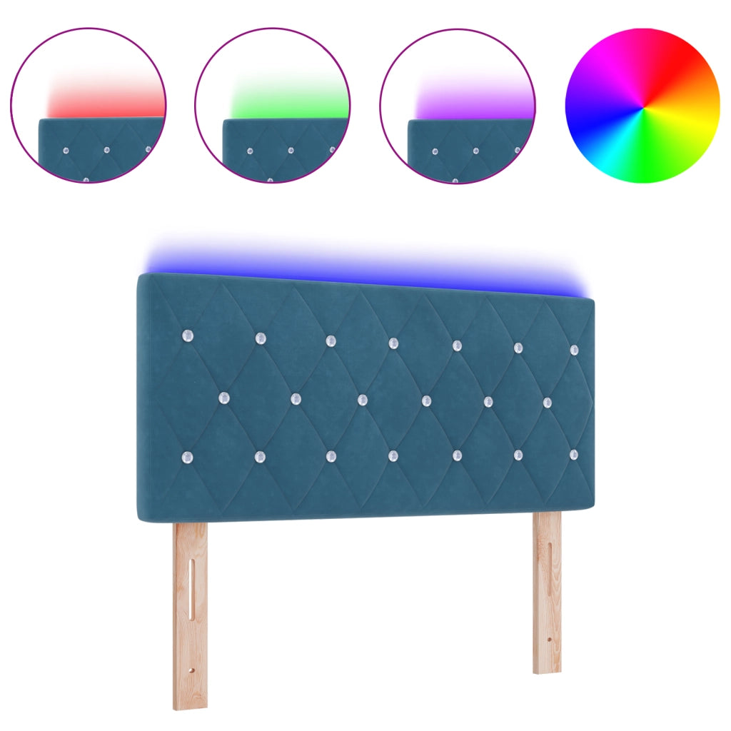 Testata LED con bottoni di cristallo in velluto blu scuro 100 cm