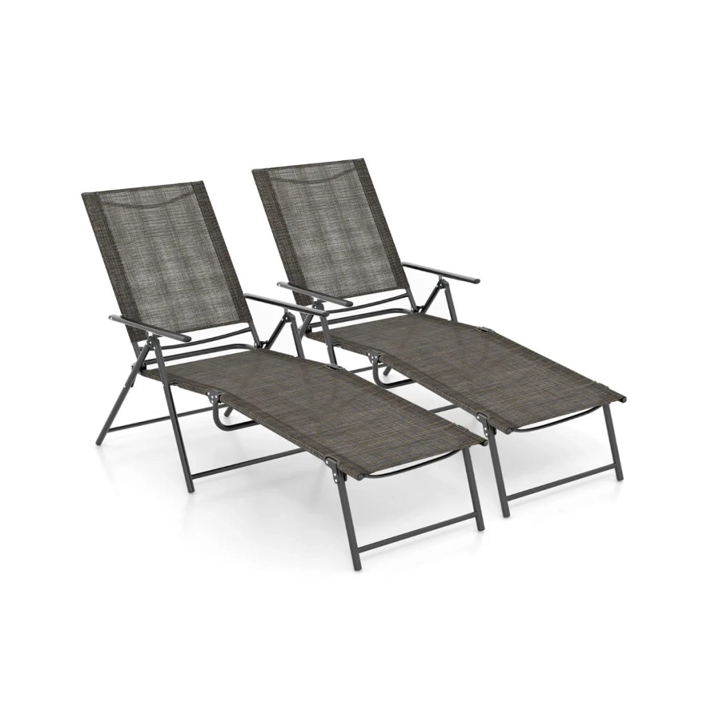Set di 2 lettini prendisole pieghevoli reclinabili 156-189 x 64 x 65-102 cm comfort ottimale schienale regolabile metallo moderno color caffè 20_0011300