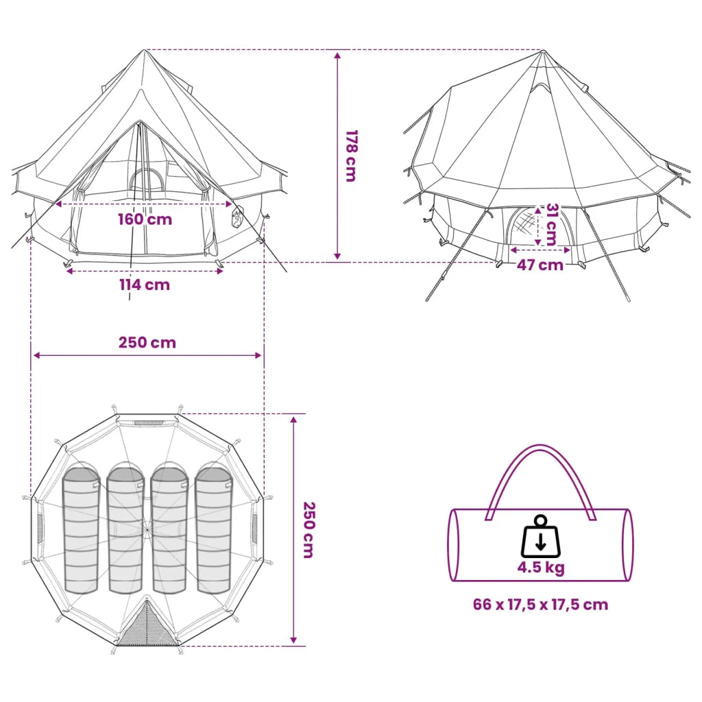 Tenda Tipi Grigio e arancione 250 x 250 cm Poliestere e Acciaio 42028721